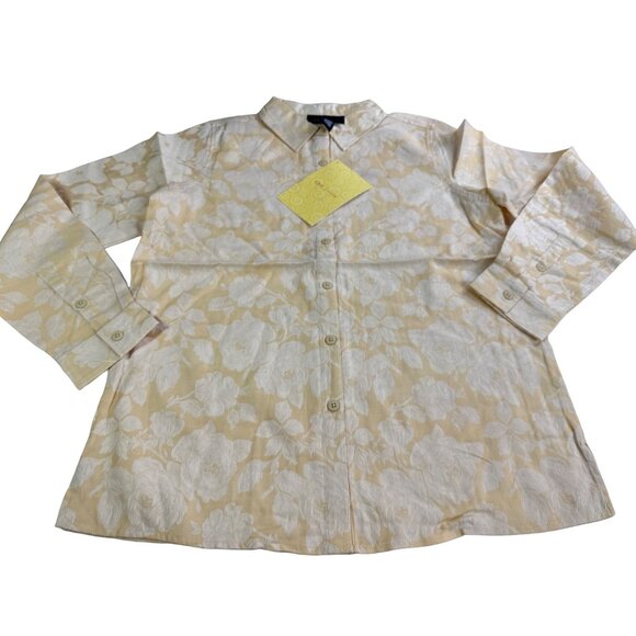 Vtg. Denim & Co. Womens S Long Sleeve Button Down Tan Floral Shirt New - Picture 1 of 7